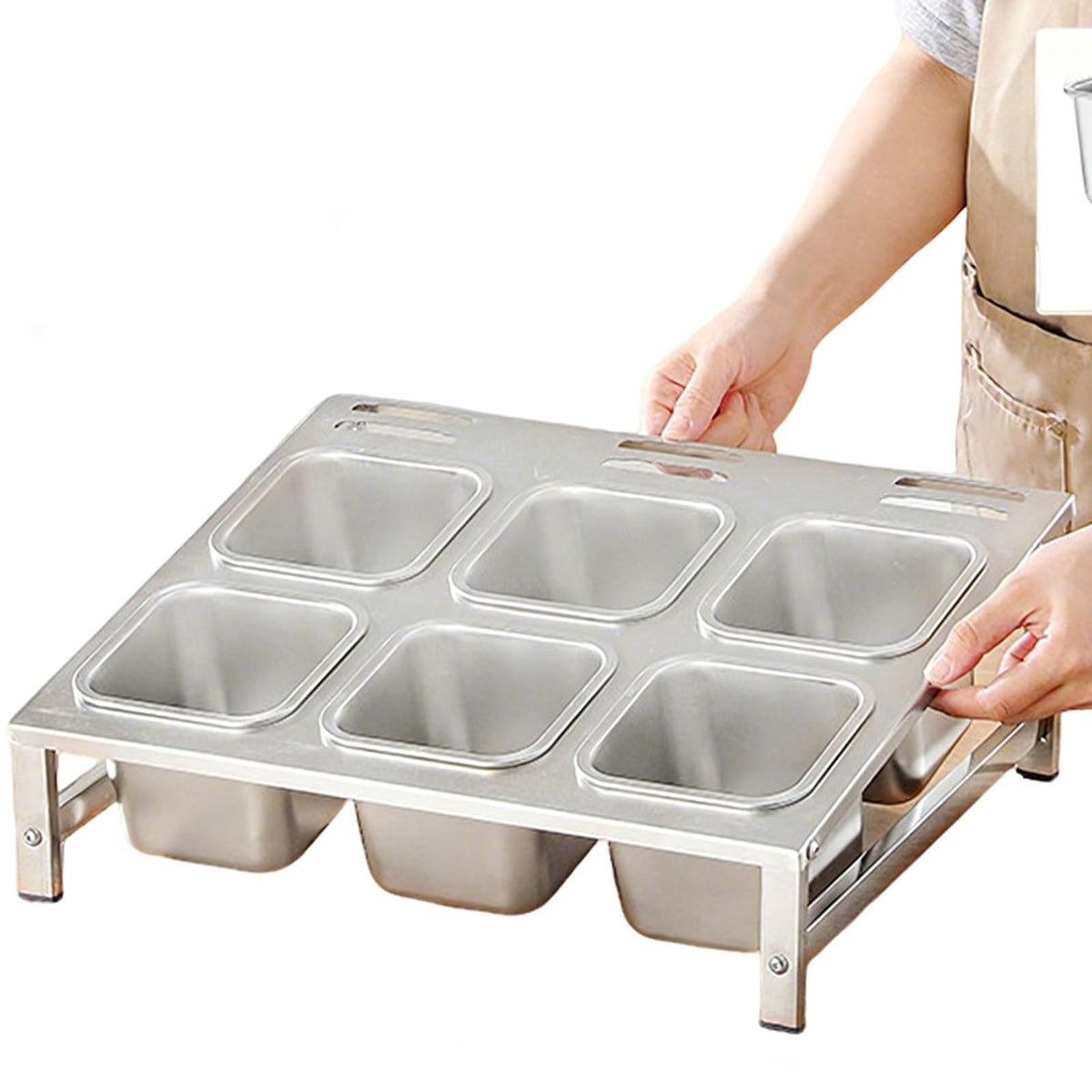 304 Stainless Steel Pizza Topping Station, 2-Tier Condiment Tray with Lids & Spoons, Kitchen Counter Organizer for Spices & Toppings, Restaurant & Home Use