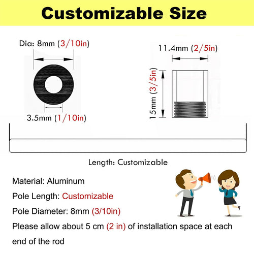Customizable Black Modern Shelf Guard Rail Set - 6 Pack (33in) - Decorative Closet, Shoe, Bathroom Enclosure - Prevent Falling Barrier Rods for Safe Storage