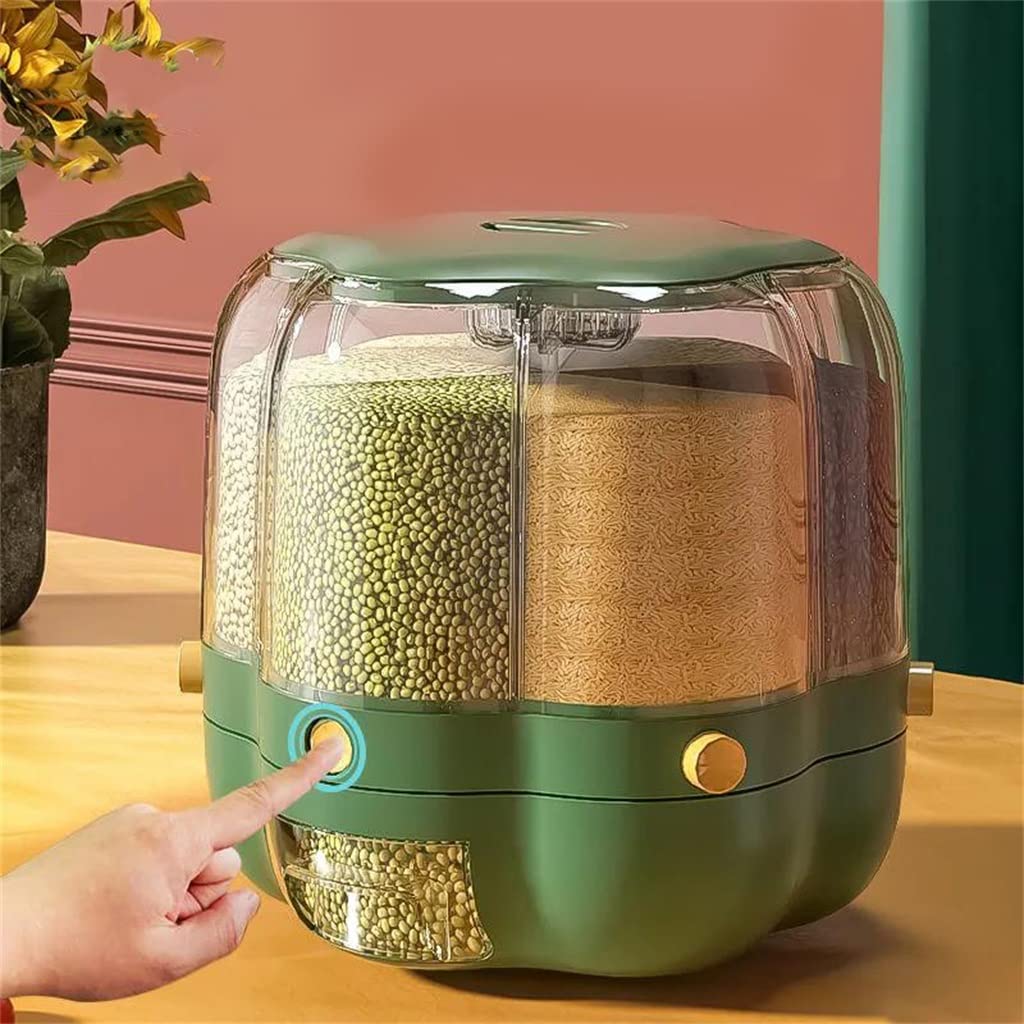 UOHLCX Rotating Food Bucket Kitchen Storage Container Bulk Grain Resistant 6 Compartment