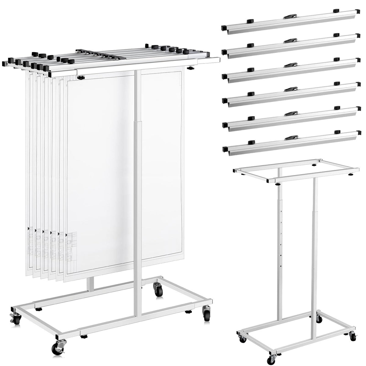 Kolldenn Mobile Blueprint Storage Rack with 6 Clamps and Wheels