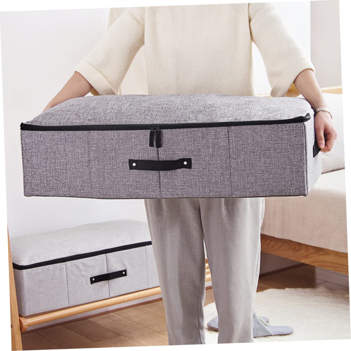 BUGUUYO Box Organizer Foldable Linen Cotton Storage under Bed Clothing