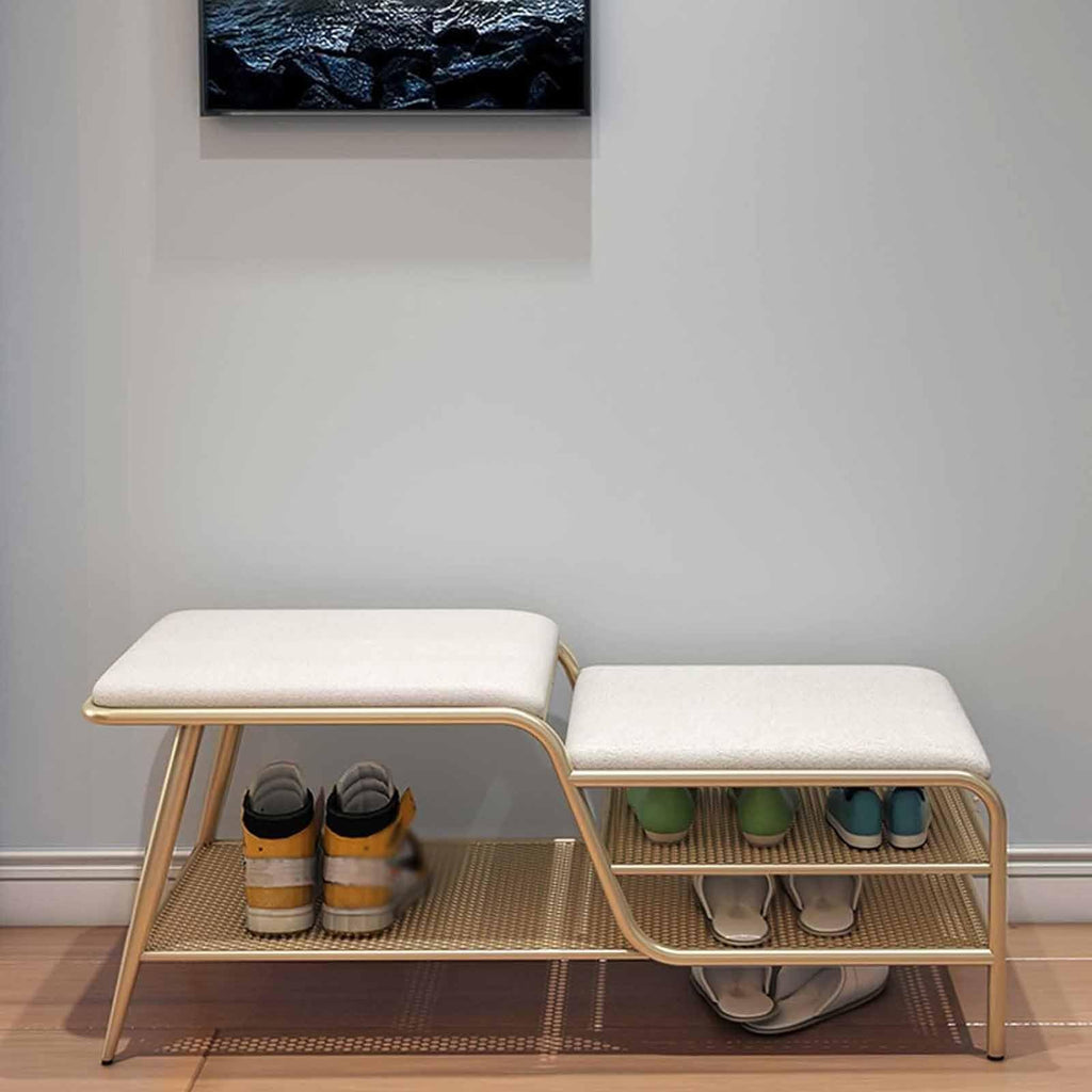 RUYICZB Shoe Rack Bench with Cushion, 2 Tier Storage Bench, Entryway Bench with Legs, Metal Shoe Rack Organizer, Shoe Storage Bench for Living Room, Hallway, Entryway
