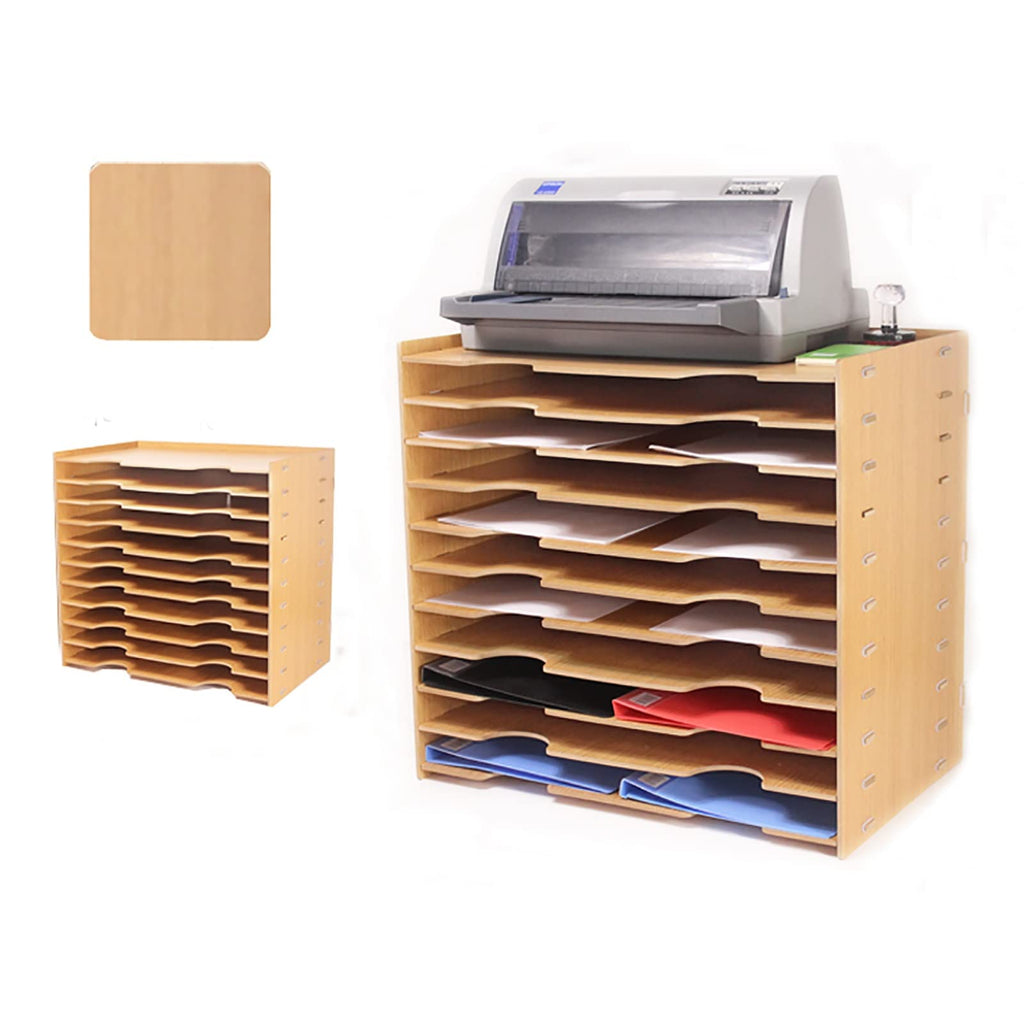 Multi Layer Desk Organizer for A3 Files, Large Capacity Wood Paper Tray with Stacking Design, Space Saving Office Storage Bin for Documents, Books and Supplies, Elegant Desktop Accessories