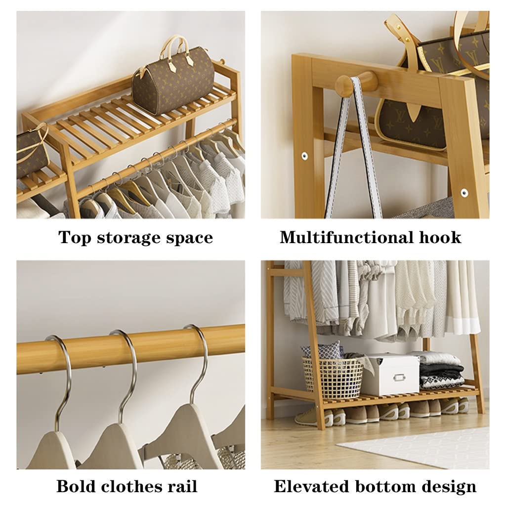 Coat Rack Clothes Rod Rack Shoe Bench Coat Stand Rack Hanger Clothing Racks Bamboo Garment Rack For Hanging Clothes Heavy Duty Rack With Shelves And Shoe Clothing Storage Organizer Open Coat Stands F