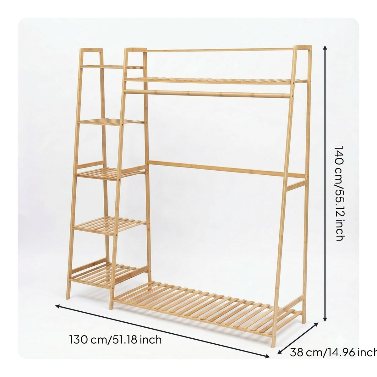 Fonowx Clothing Rack Bamboo Garment Organizer Wardrobe Stand Coat Hanger With Side Shelves And Bottom Slats For Space Saving Storage Suitable for bedroom entryway apartment