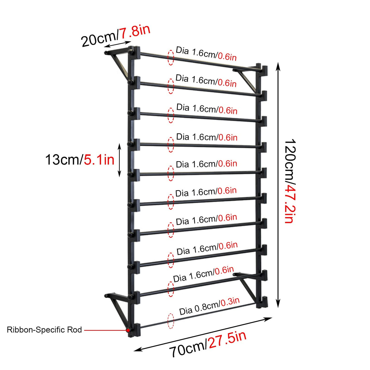 Crafts Ribbon Holder Organizer Rack Wall Mount Wrapping Paper Storage Rack Black, Commercial Metal Scarf Display Holder for Clothing Store/Home Closet, 10 Tier Organizer Stand (Color : Black, Size :