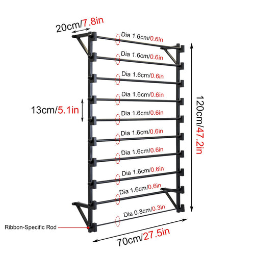 Crafts Ribbon Holder Organizer Rack Wall Mount Wrapping Paper Storage Rack Black, Commercial Metal Scarf Display Holder for Clothing Store/Home Closet, 10 Tier Organizer Stand (Color : Black, Size :