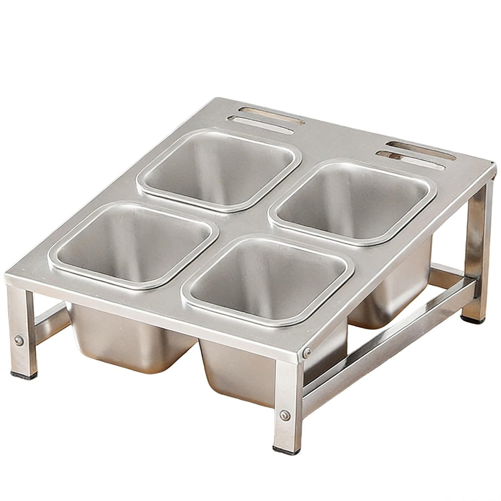 304 Stainless Steel Pizza Topping Station, 2-Tier Condiment Tray with Lids & Spoons, Kitchen Counter Organizer for Spices & Toppings, Restaurant & Home Use