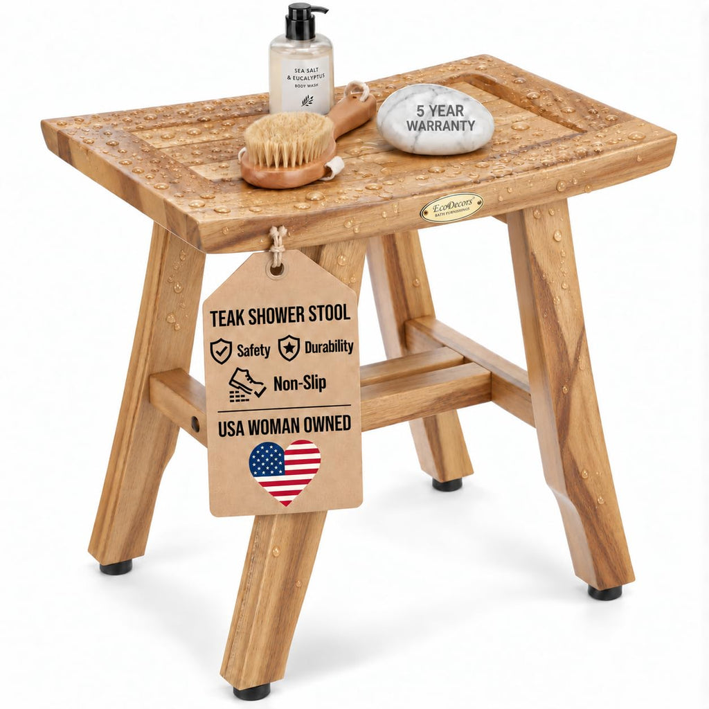 EcoDecors Satori Teak Wood Shower Bench, EarthyTeak Finish