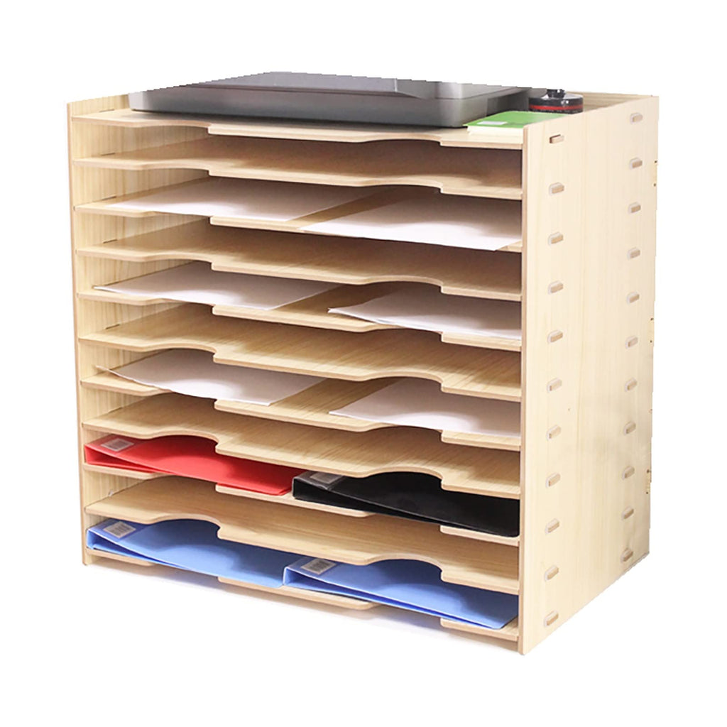 Multi Layer Desk Organizer for A3 Files, Large Capacity Wood Paper Tray with Stacking Design, Space Saving Office Storage Bin for Documents, Books and Supplies, Elegant Desktop Accessories