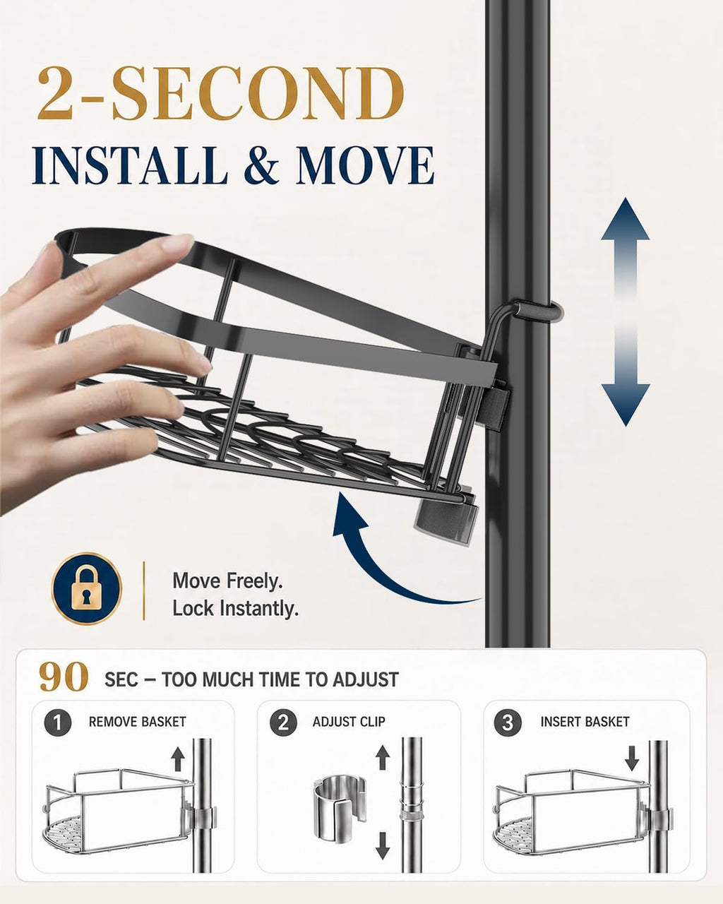 SEIRIONE Rustproof Corner Shower Caddy Tension Pole for Bathroom Organizers