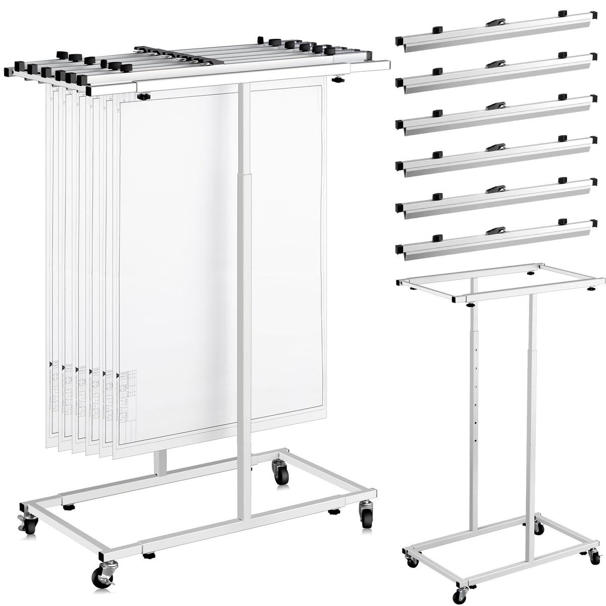 Kolldenn Mobile Blueprint Storage Rack with 6 Clamps 4 Wheels