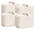 DoYiKe Soft Large Canvas Comforter Storage Bags with Zipper and Clear Window, Cotton Linen Storage Organizer for Sweater, Comforter, Blankets, Quilt, Pillows and Bedding