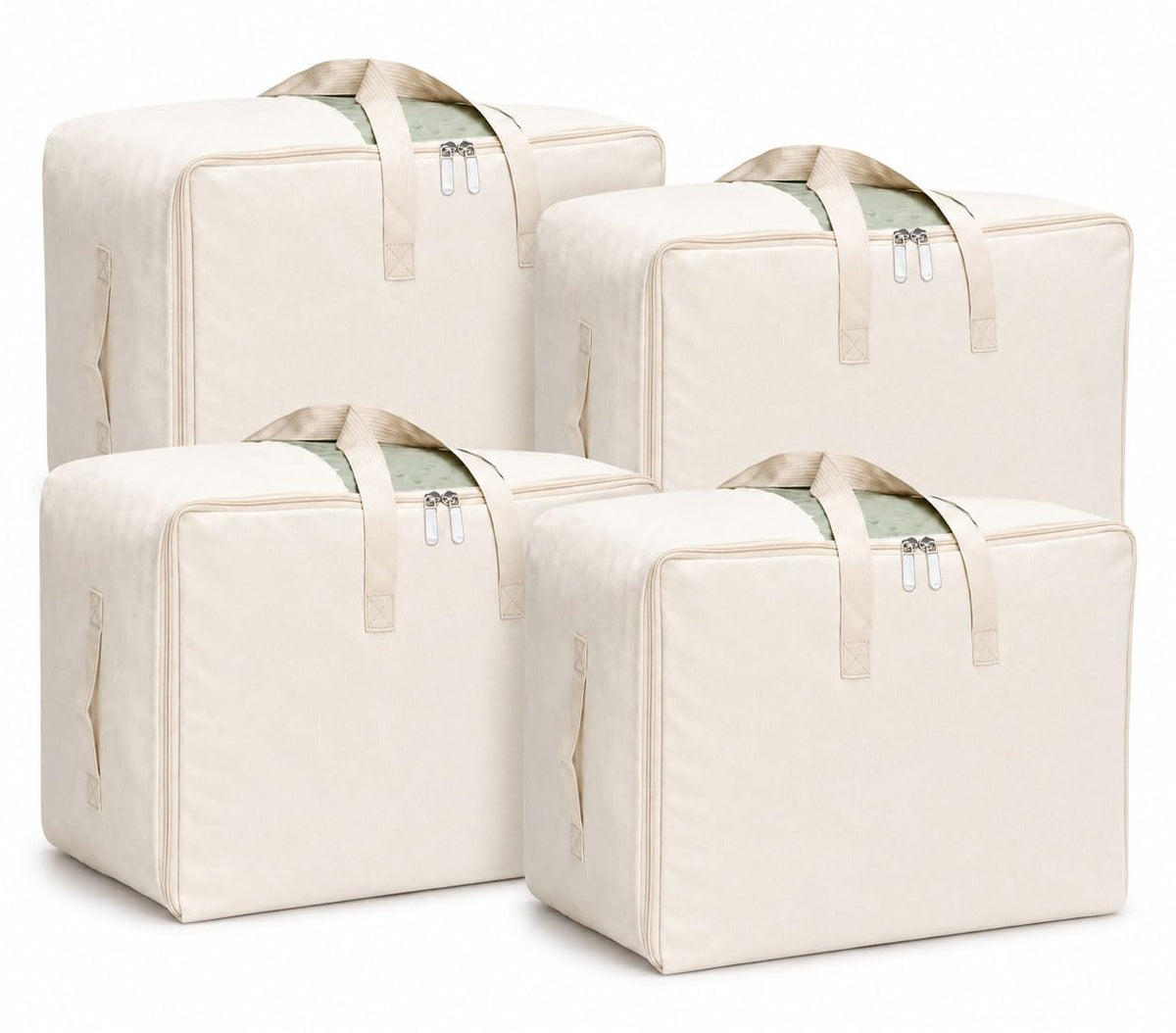 DoYiKe Soft Large Canvas Comforter Storage Bags with Zipper and Clear Window, Cotton Linen Storage Organizer for Sweater, Comforter, Blankets, Quilt, Pillows and Bedding