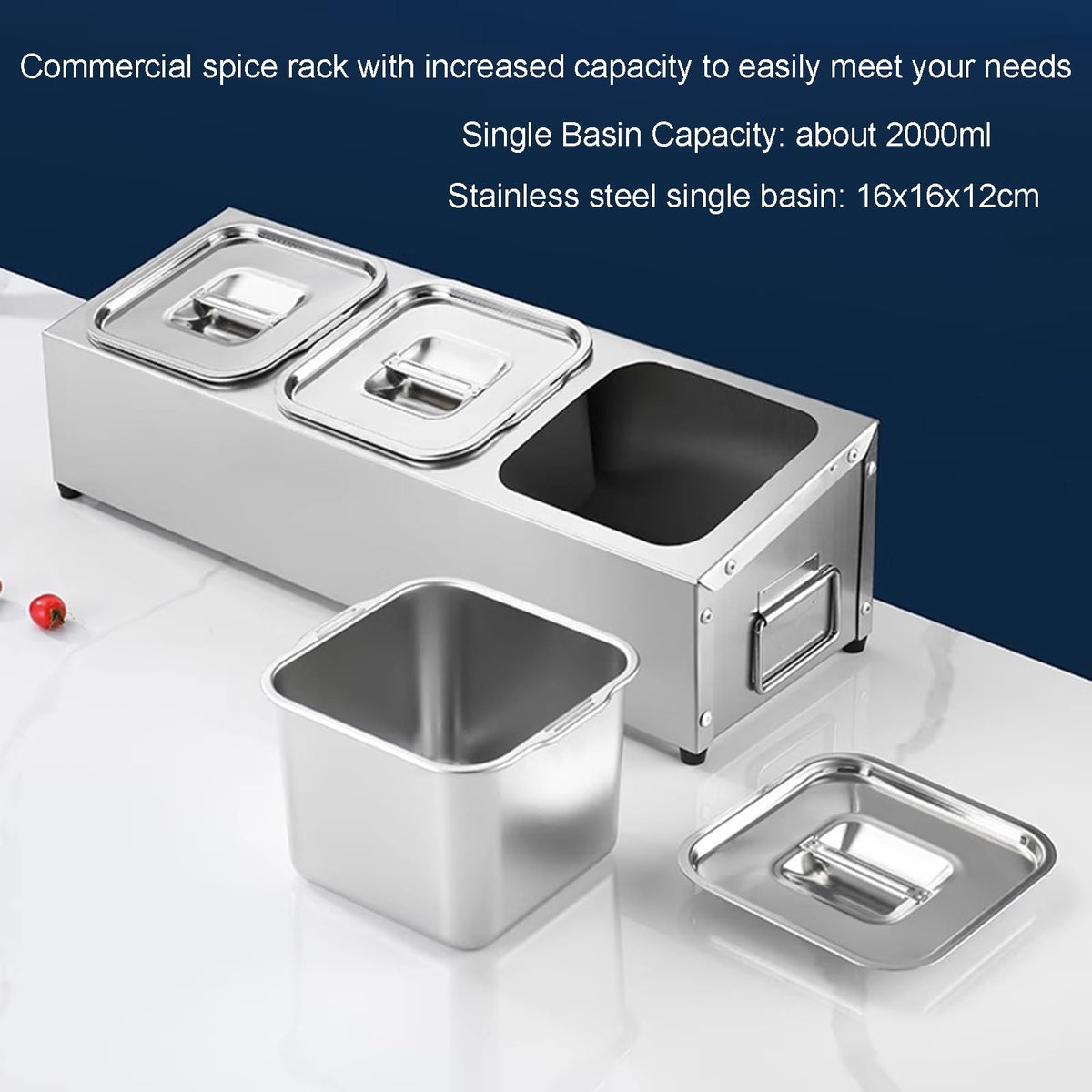 Stainless Steel Spice Rack Set - Commercial Condiment Holder & Food Dispenser - Countertop Organizer for Salt, Sugar, Seasonings & Fruits - Durable Silver Storage Solution, 36.4x18x15.5cm