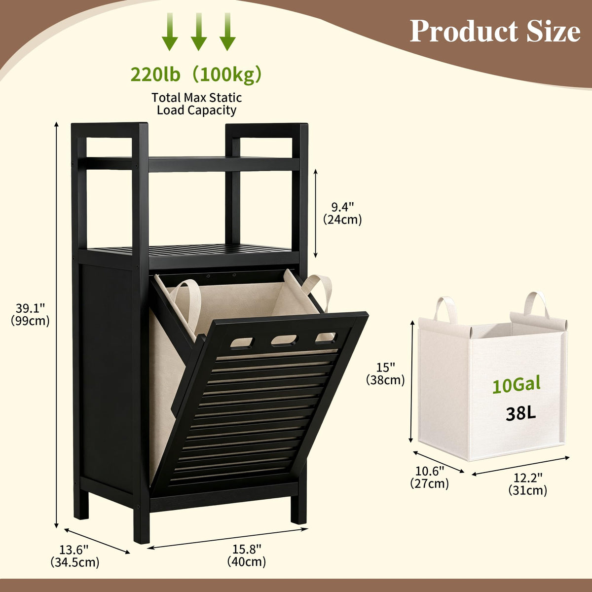 VASMIA Tilt Out Bamboo Laundry Hamper