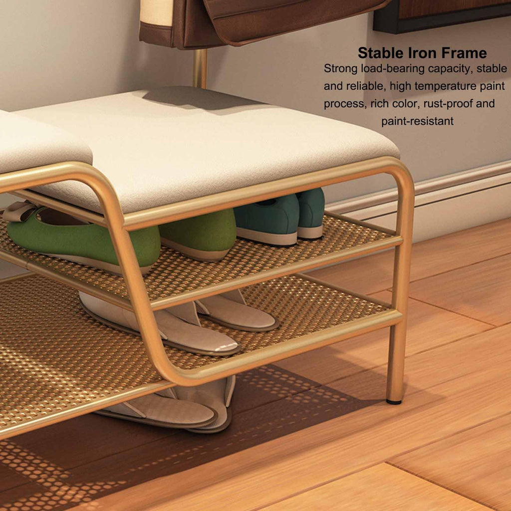 RUYICZB Shoe Rack Bench with Cushion, 2 Tier Storage Bench, Entryway Bench with Legs, Metal Shoe Rack Organizer, Shoe Storage Bench for Living Room, Hallway, Entryway