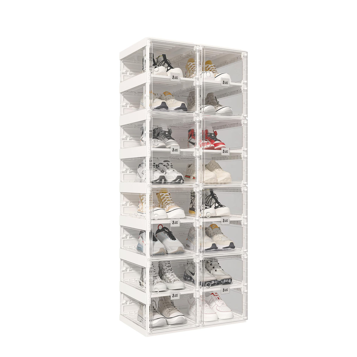 ANTBOX Foldable Stackable Shoe Rack with Clear Doors
