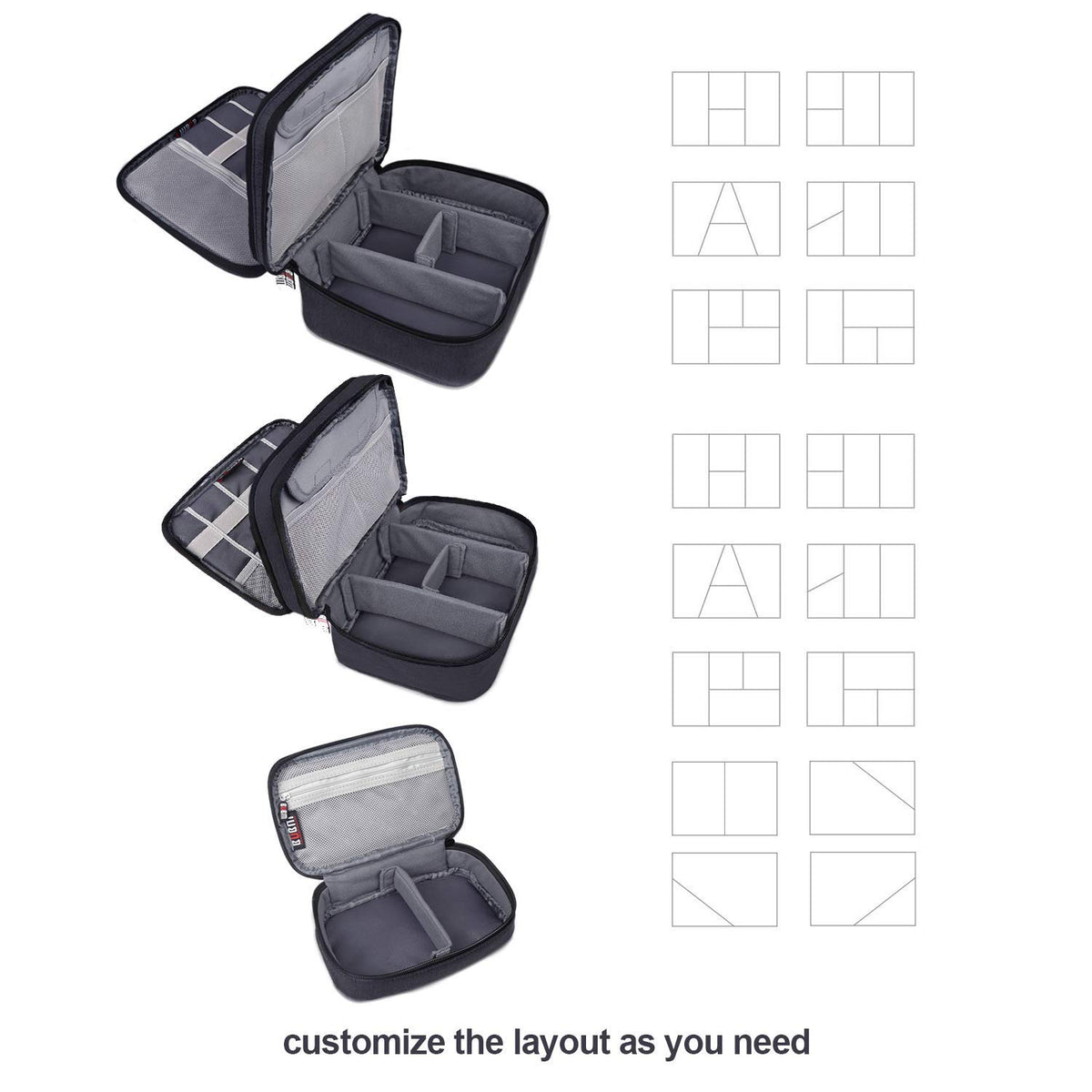 BUBM 3PCS Electronic Organizer, Double Layer Travel Gadget Storage Bag for Cables, Cord, USB Flash Drive, Power Bank and More