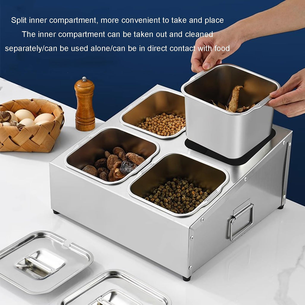 Stainless Steel Spice Rack Set - Commercial Condiment Holder & Food Dispenser - Countertop Organizer for Salt, Sugar, Seasonings & Fruits - Durable Silver Storage Solution, 36.4x18x15.5cm
