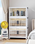 OlarHike Storage Bins with Lids - Folding Storage box with Doors and Wheels, Collapsible Plastic Storage Bins for Closet, Stackable Storage Organizer, Movable Storage Containers