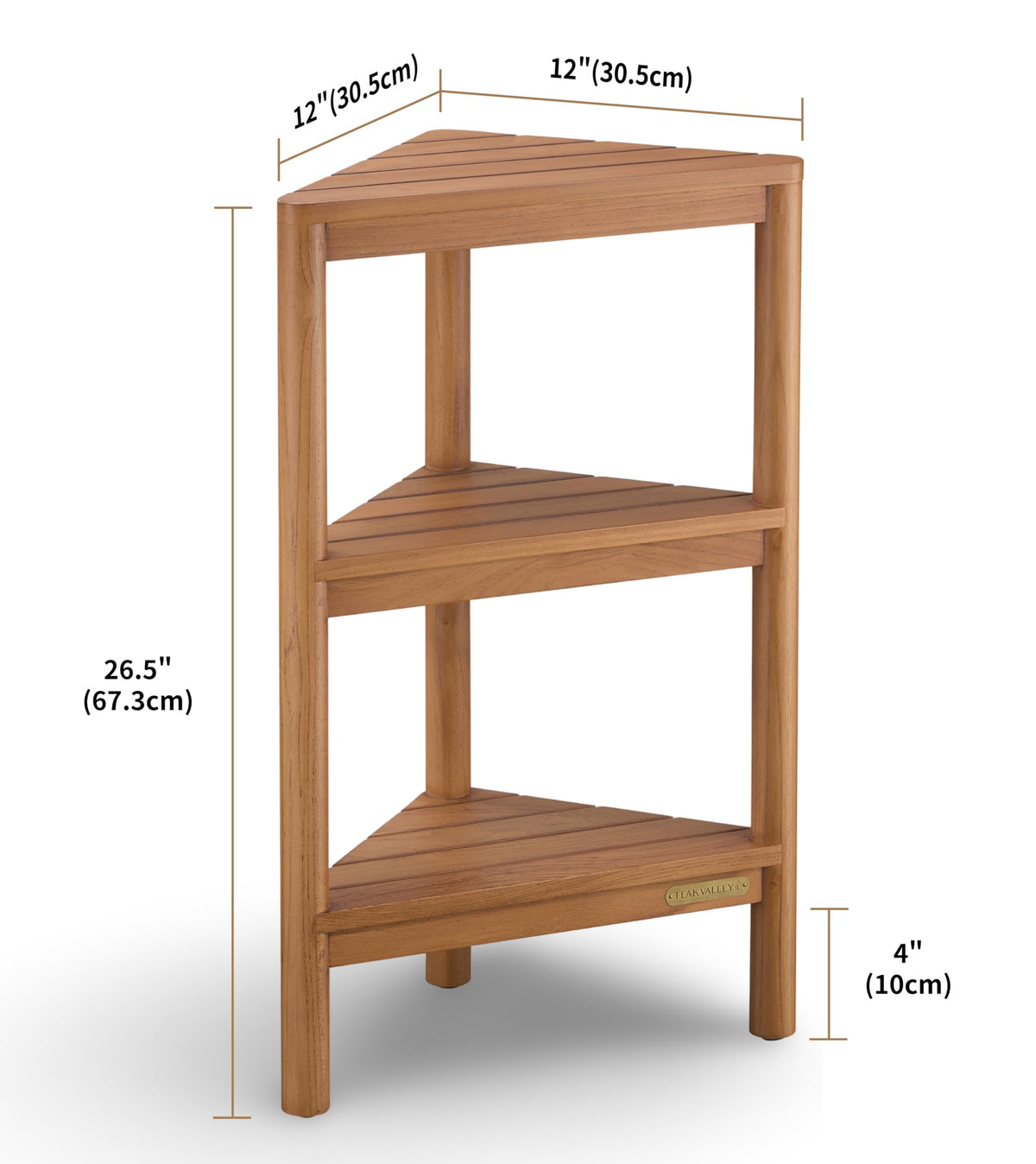 TEAK VALLEY Fully Assembled Teak Corner Shower Shelf, Shower Caddy 26.5"