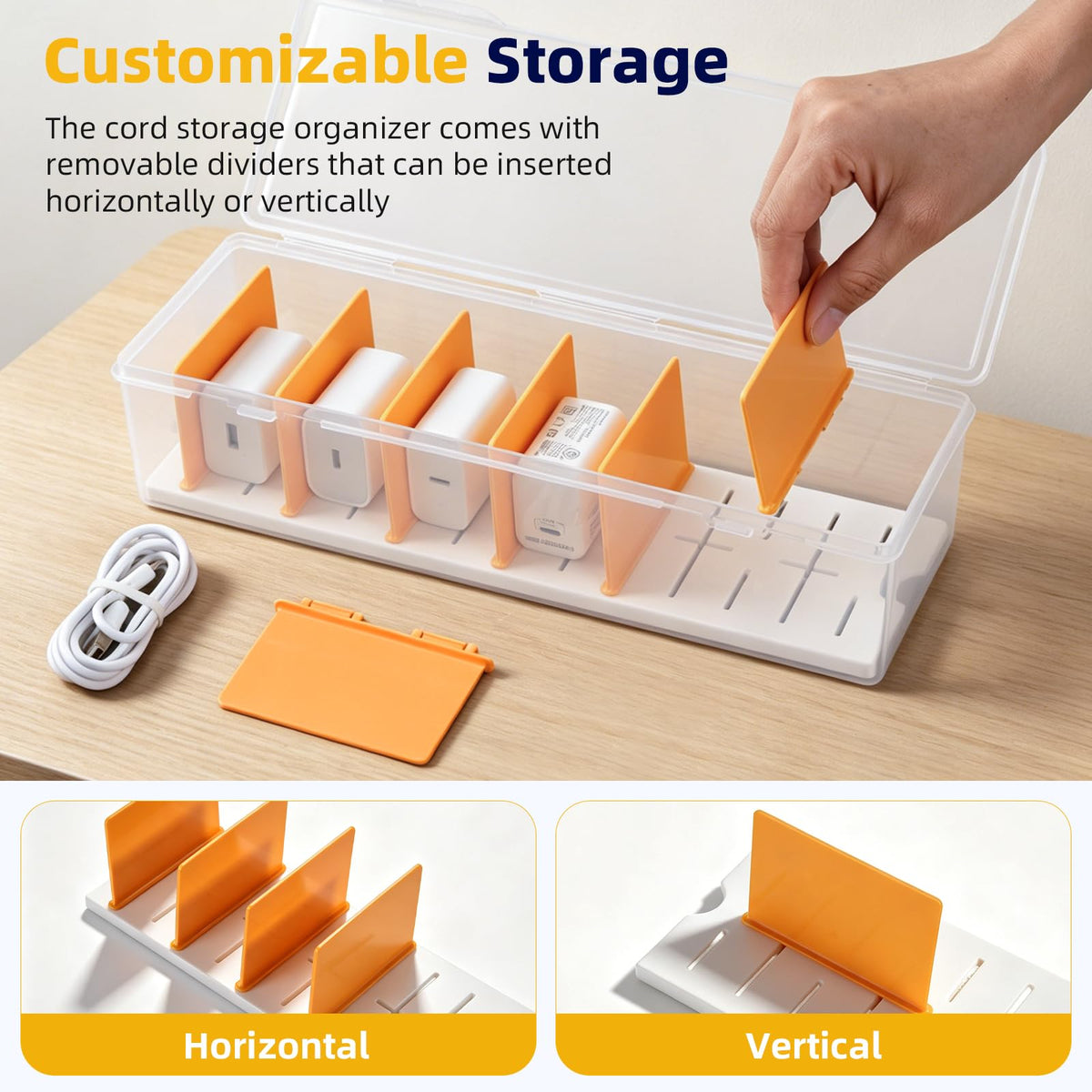 VZZNN 5-Pack Clear Cable Organizer Box with Adjustable Dividers