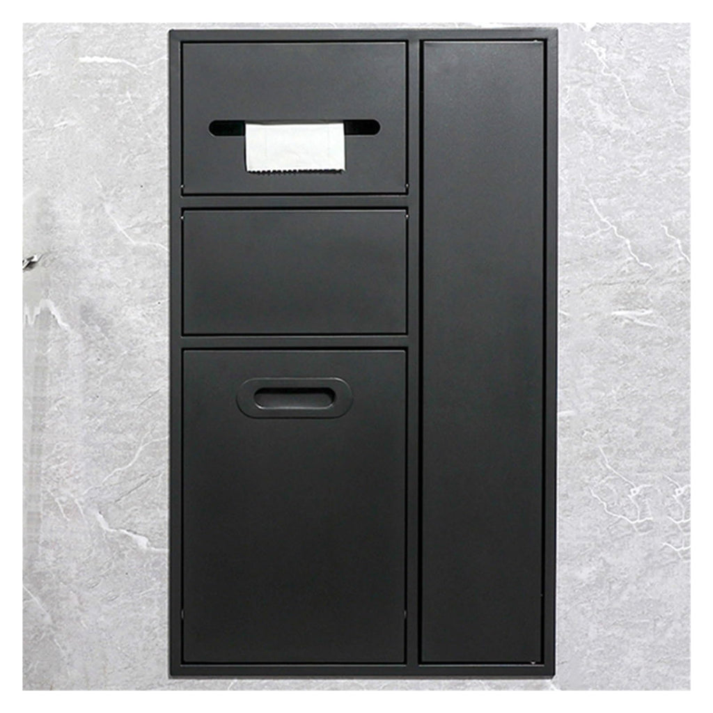 Stainless Steel Shower Nich, Recessed Shower Trash Can Holder, Built-in Shampoo Storage Shelf for Bathroom Storage/Shampoo/Toiletries,Black-40x67x14cm/15.74x26.37x5.51in