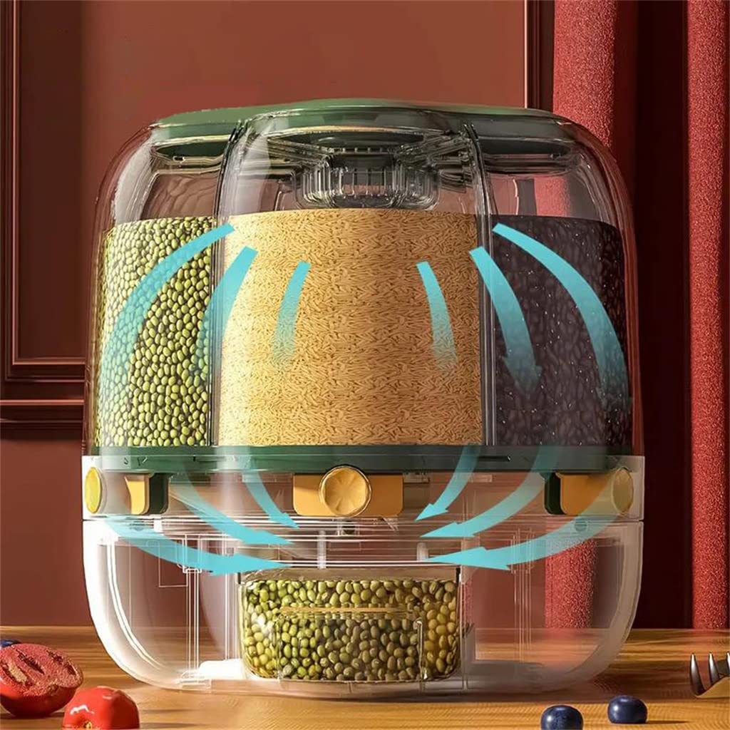 UOHLCX Rotating Food Bucket Kitchen Storage Container Bulk Grain Resistant 6 Compartment