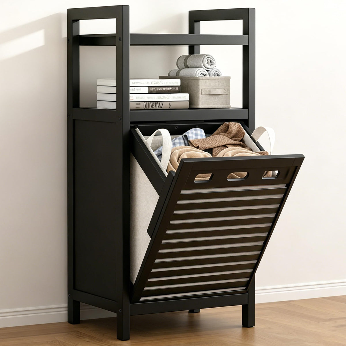 VASMIA Tilt-Out Bamboo Laundry Hamper with Storage