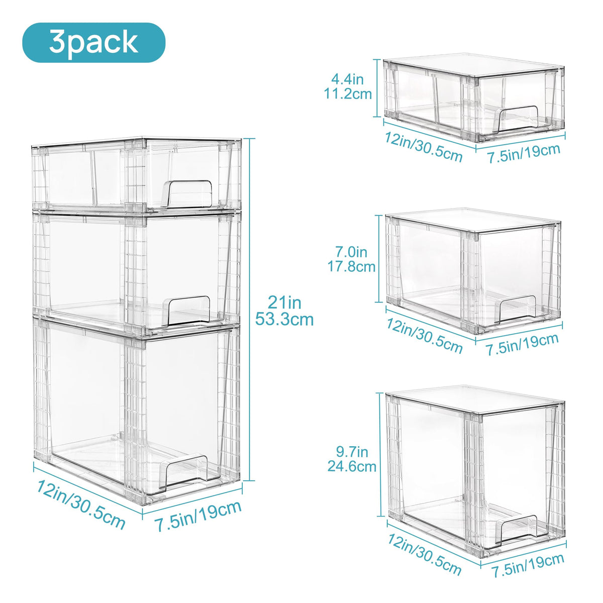 Vtopmart Easily Assemble Clear Storage Dawers Set