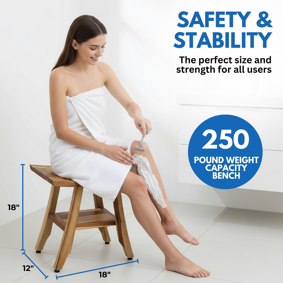 EcoDecors Satori Teak Wood Shower Bench, EarthyTeak Finish