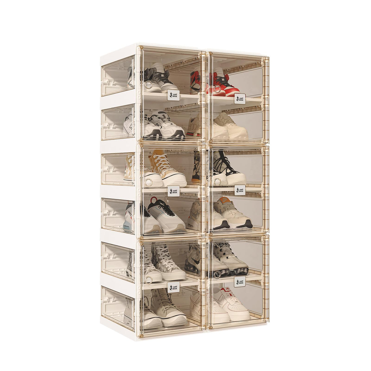ANTBOX Foldable Stackable Shoe Rack with Clear Doors