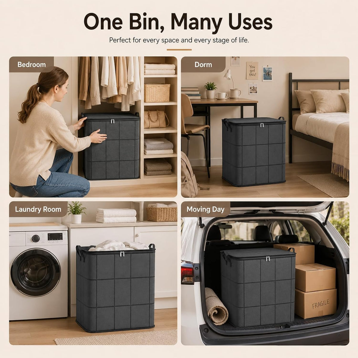 Extra Large 210l Fabric Storage Tote with Zipper,Foldable Closet Organizer for Quilts,Bedding,and Moving (3-Pack,Xxl)