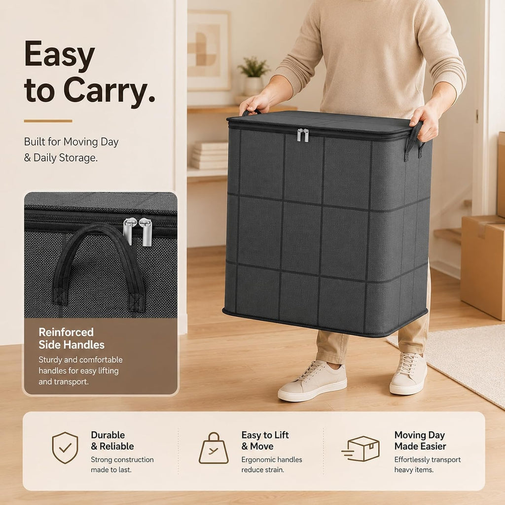 Extra Large 210l Fabric Storage Tote with Zipper,Foldable Closet Organizer for Quilts,Bedding,and Moving (3-Pack,Xxl)