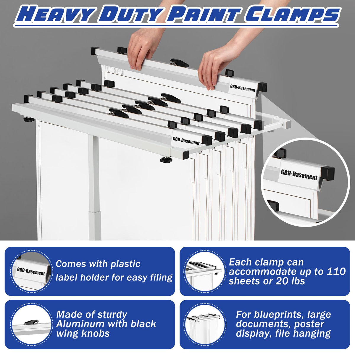 Kolldenn Mobile Blueprint Storage Rack with 6 Clamps 4 Wheels