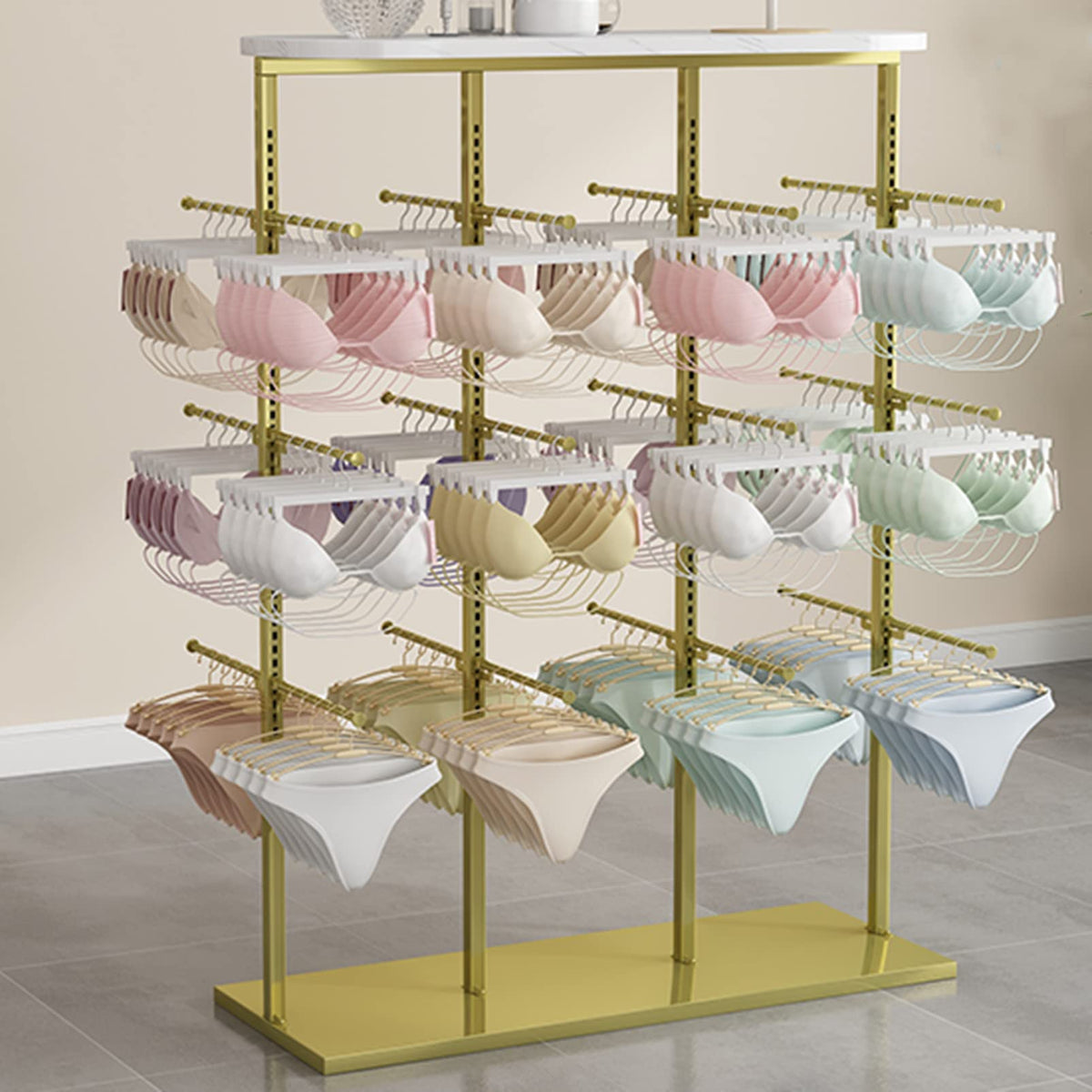 Garment Rack - Adjustable Double-Sided Hanging Rods for Clothing Store, Metal Storage Fixture for Underwear and Bra Display, Modern Space Saver Design