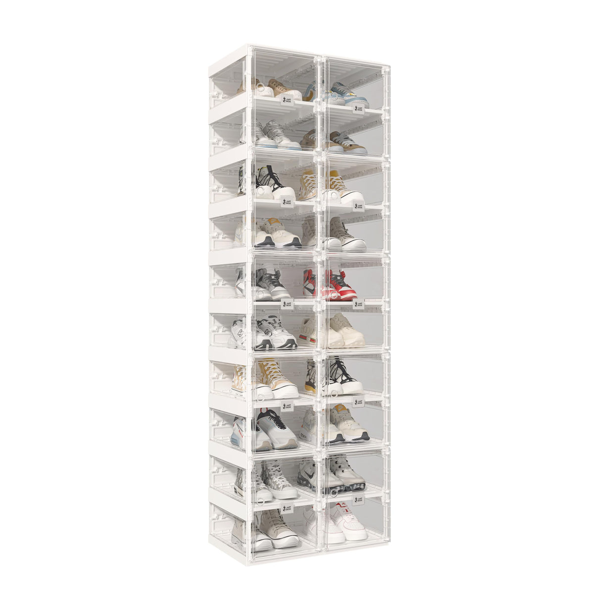 ANTBOX Foldable Stackable Shoe Rack with Clear Doors