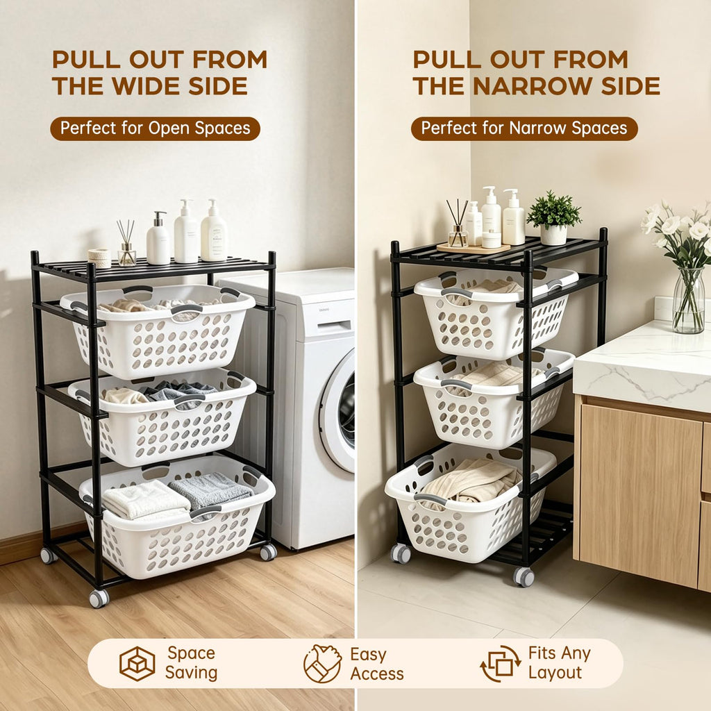 Laundry Basket Holder Storage Shelf with 4 Baskets (1.25 Bushel)