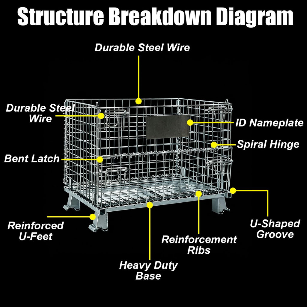 Heavy-Duty Wire Mesh Storage Cart with 4 Wheels & Folding Feet - Mobile Utility Trolley for Home, Garage, Warehouse, and Shop Organization