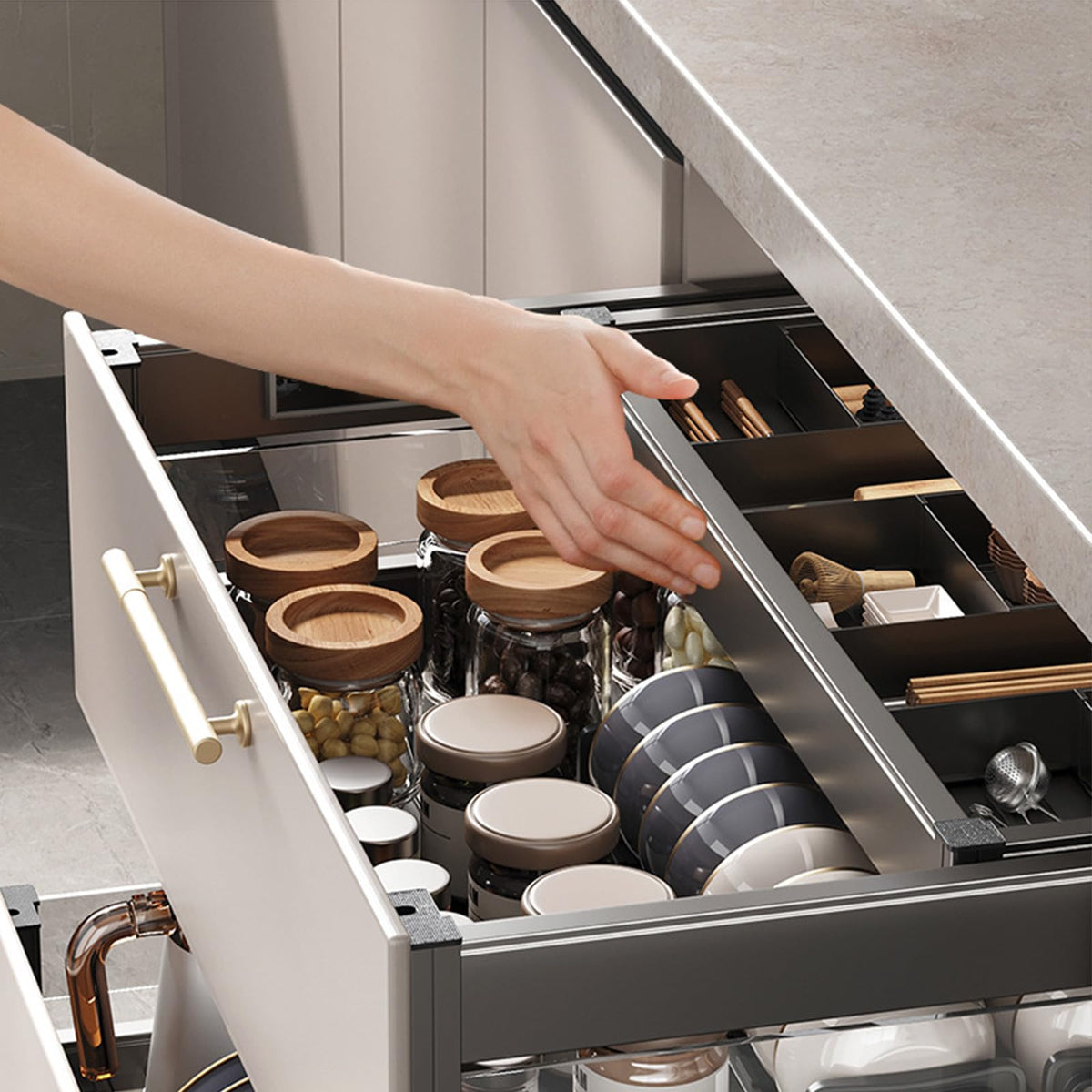 MIIKHI Heavy Duty Slide Out Pantry Shelves Drawer Storage Pull Out Cabinet Organizer Fixed Under Sink Pull-Out Home Organizers for Kitchen Home Cabinet Organization, Pantry, Bathroom (Ful