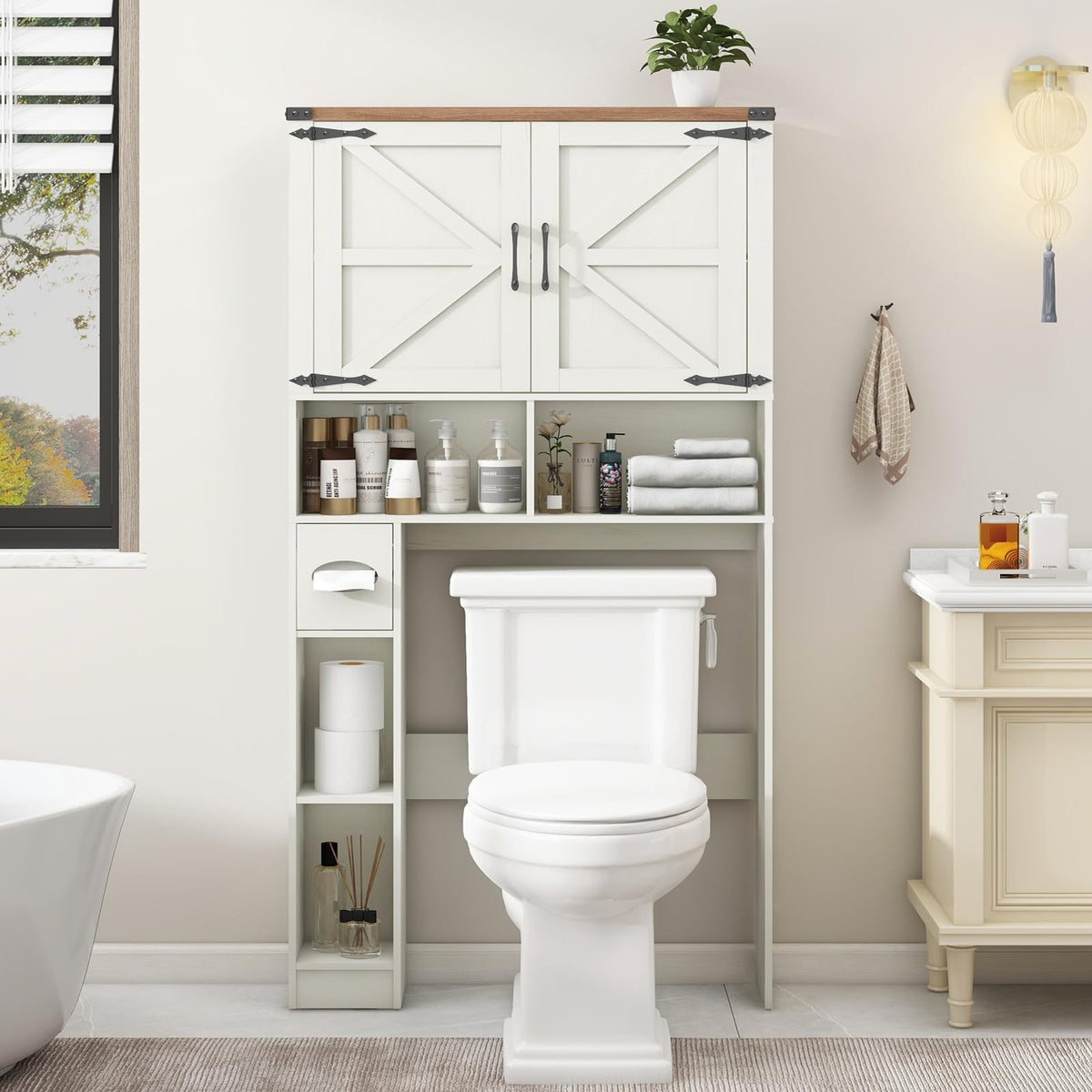Vabches Over-the-Toilet Storage Cabinet with Barn Doors