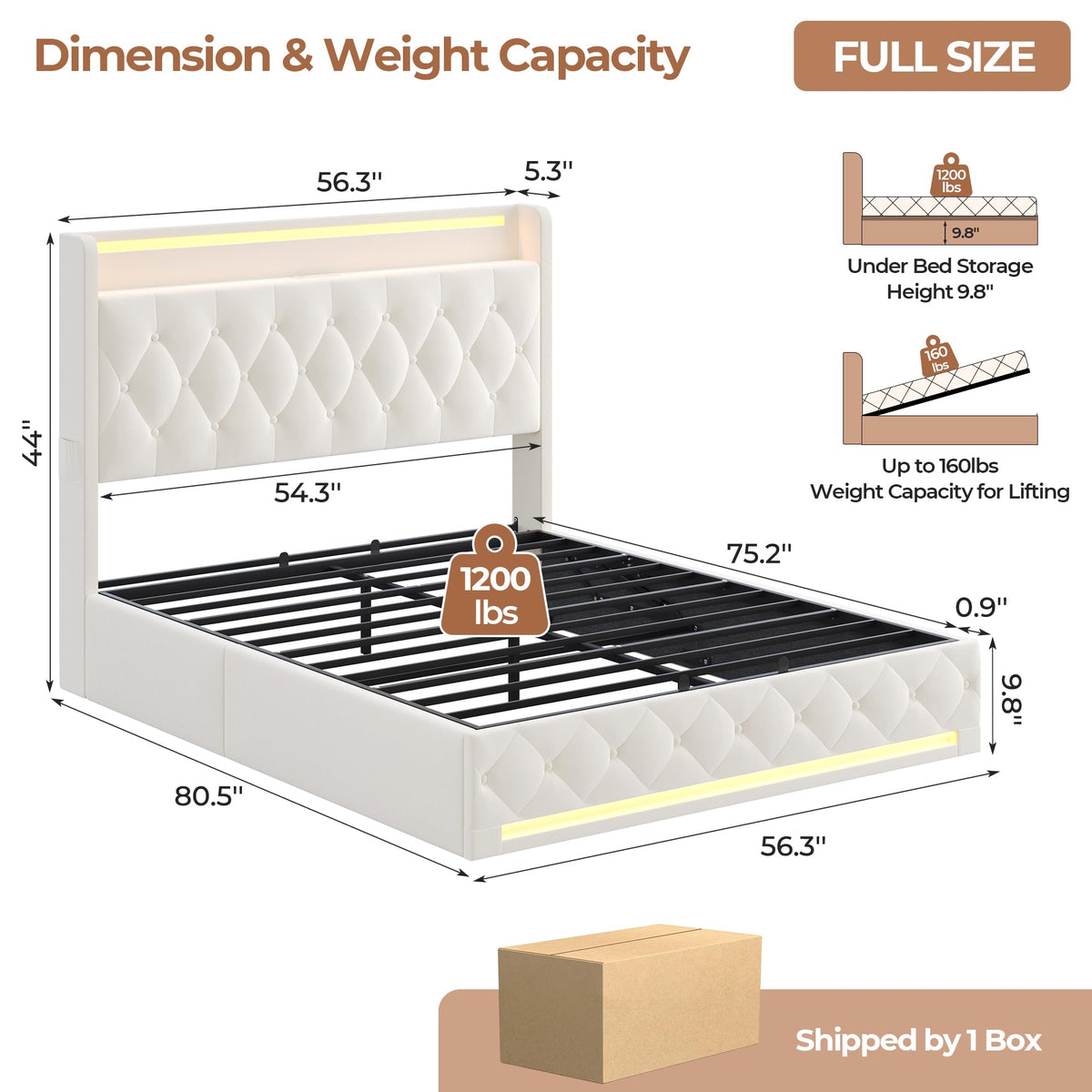 Hizyrina Hydraulic Lift Up Storage Bed Frame with Shelves, Side Pockets & Charging Station, Upholstered LED Platform Bed with Button Tufted Headboard, No Box Spring Needed, Velvet