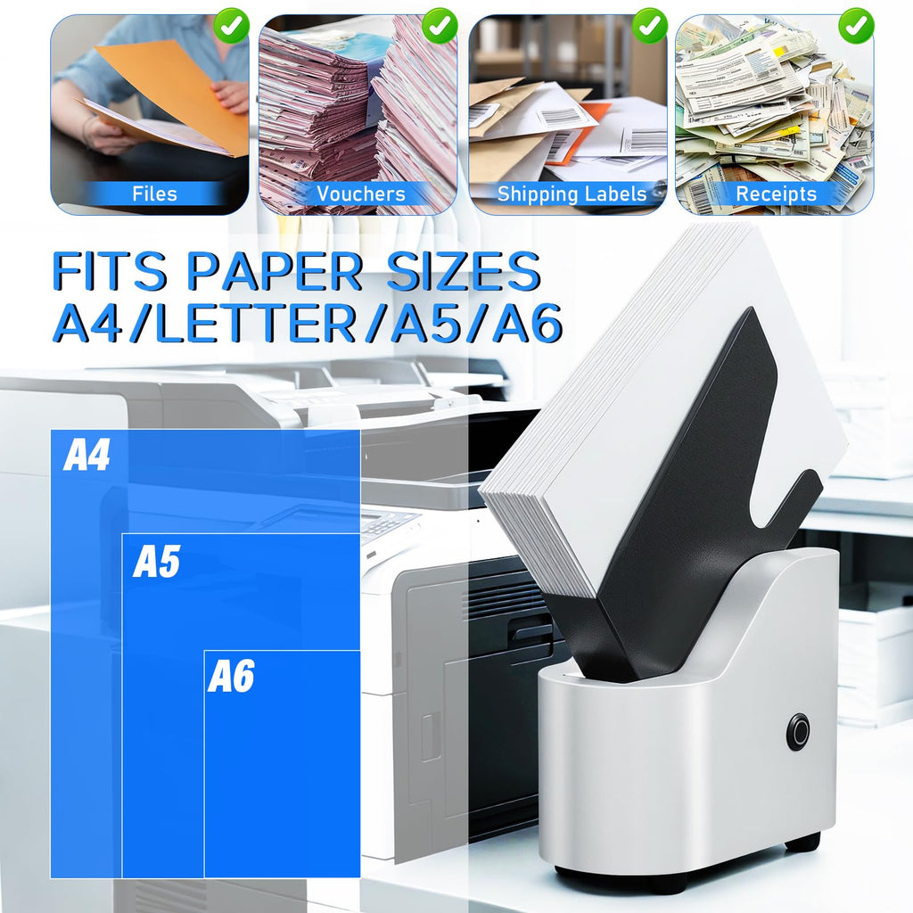 Automatic Desktop Paper Jogger for Desk Organization, 300 Sheet Capacity, 5s Fast Document Alignment, 18,000 RPM Wind Force and 6,000 RPM Vibration Anti Static & Non-Stick for A4/A5/A6/Letter Sizes