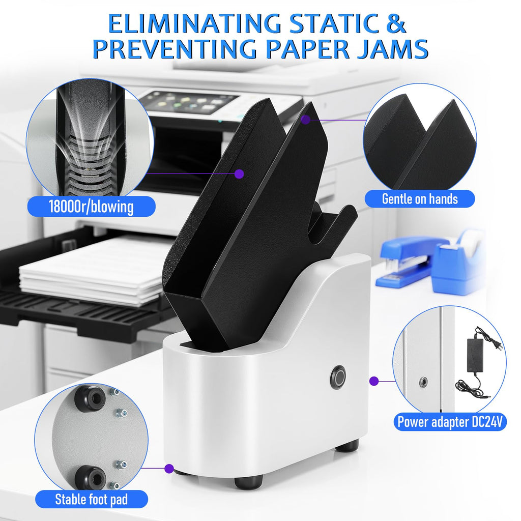 Automatic Desktop Paper Jogger for Desk Organization, 300 Sheet Capacity, 5s Fast Document Alignment, 18,000 RPM Wind Force and 6,000 RPM Vibration Anti Static & Non-Stick for A4/A5/A6/Letter Sizes