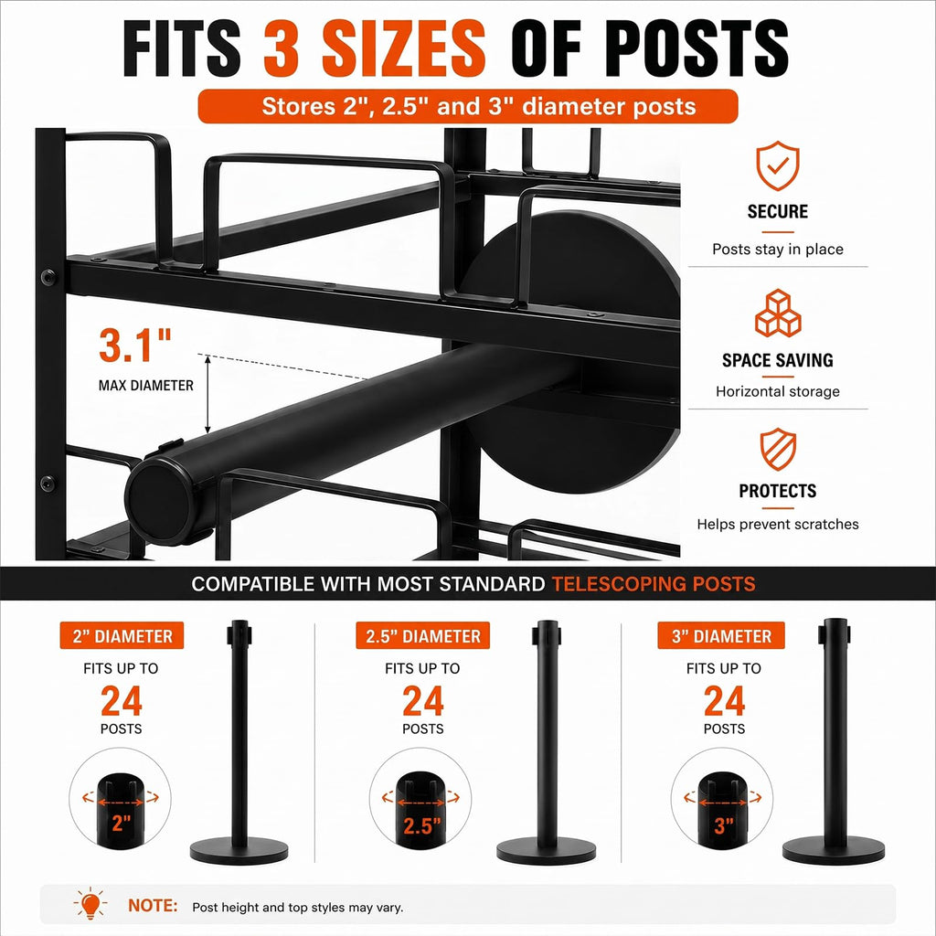 Datanly Stanchion Cart, Crowd Control Stanchion Cart, Easy to Assemble, Horizontal Padded Storage Locking Wheels for Safety with 8 Tie-Down Straps