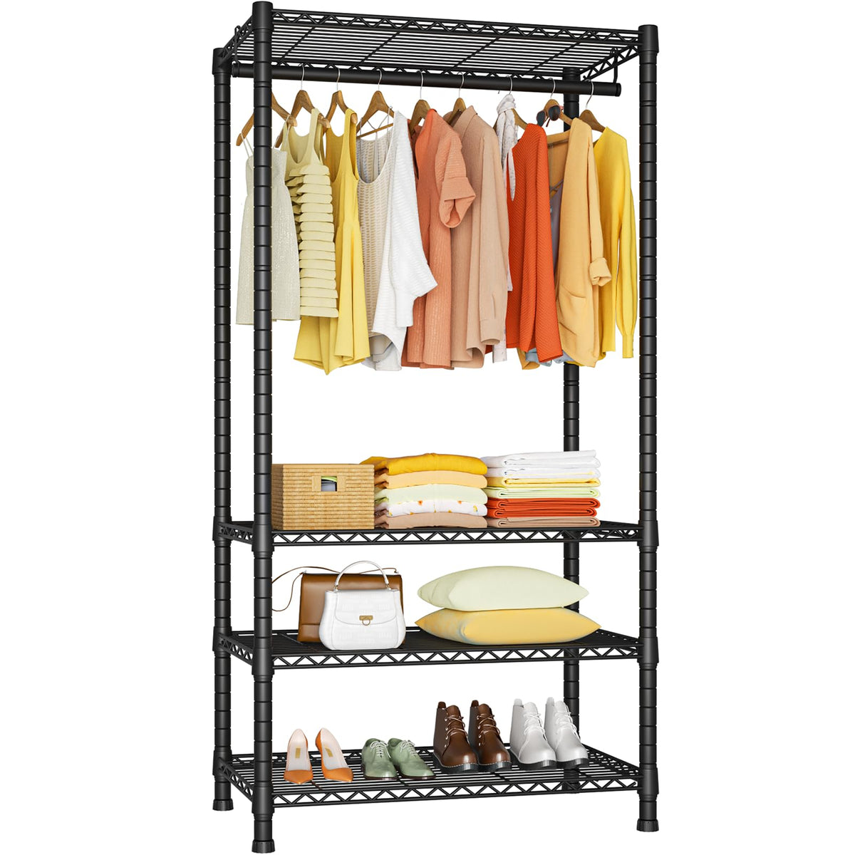 Ulif Heavy-Duty Portable Closets, 4-Tier Freestanding Garment Rack Suit for Small Space and Corner, Closet Organizer System Portable Closet Wardrobe