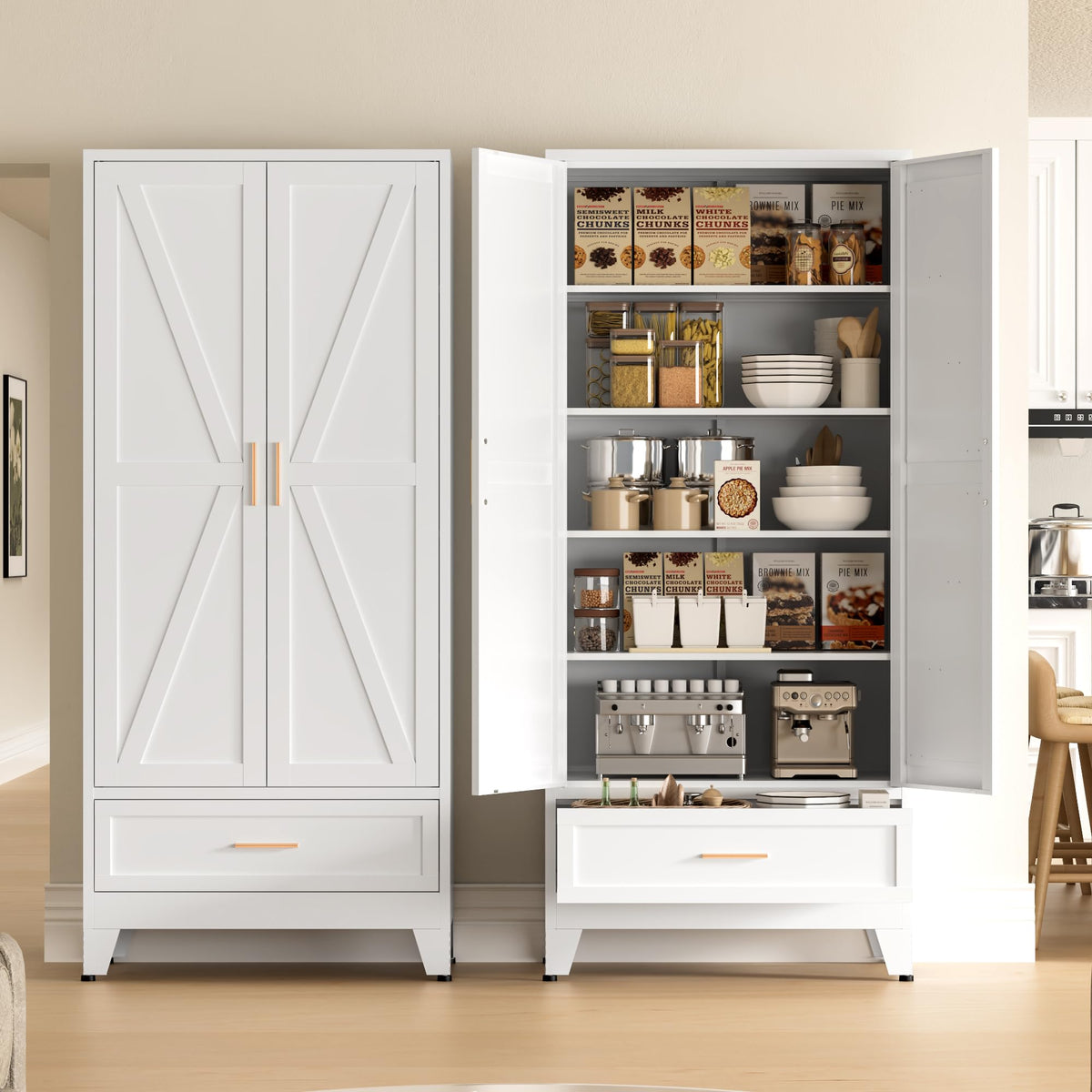 COFaR Farmhouse Storage Kitchen Pantry Cabinet