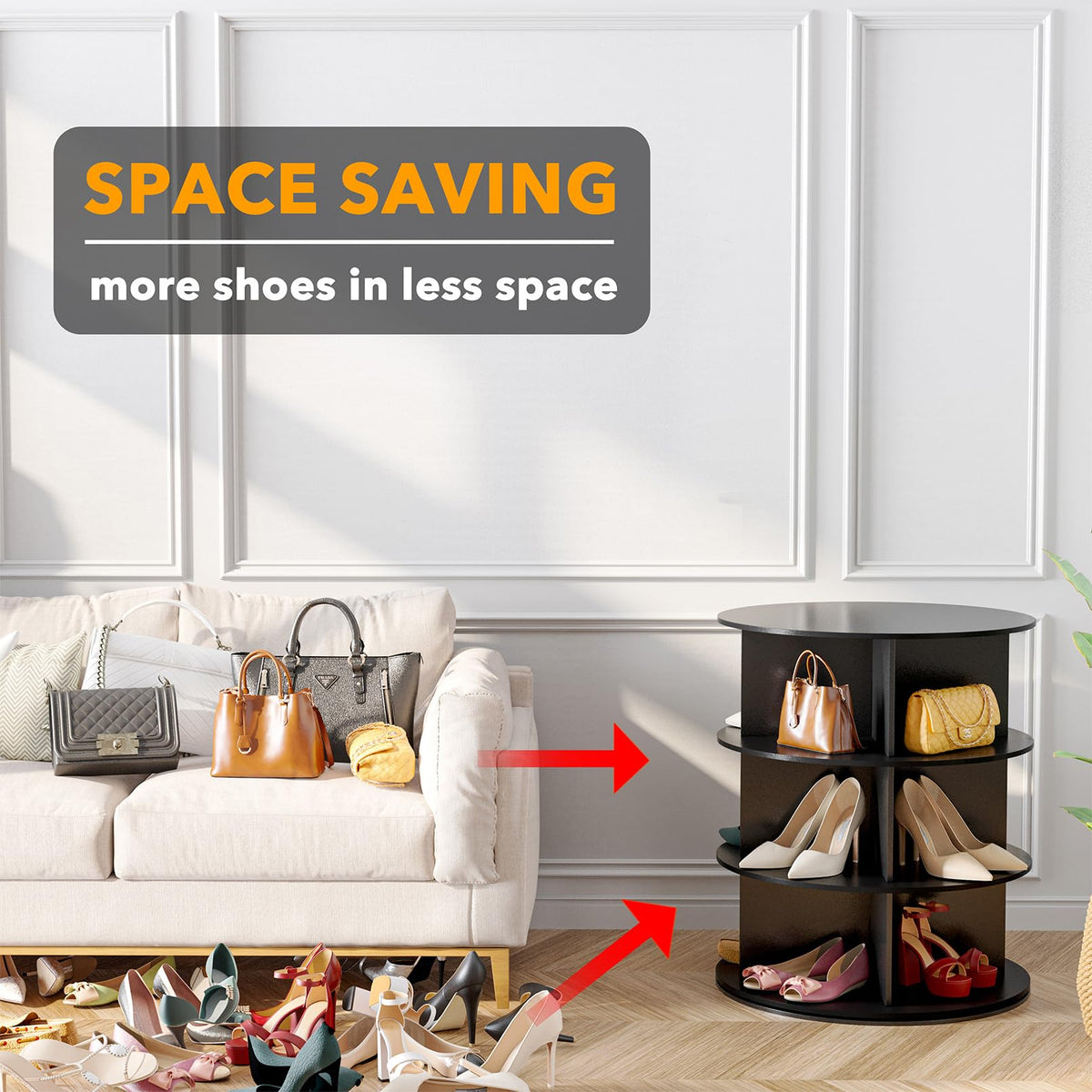 SpaceAid 7 Tier Rotating Shoe Rack Tower, Spinning Shoe Display Lazy Susan, Revolving 360 Shoe Rack Storage Round Carousel, Vertical Handbag Rotate Shoes Closet Organization
