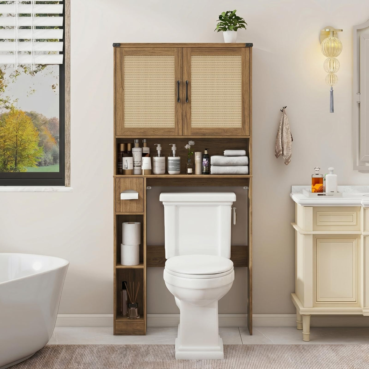 Vabches Over-the-Toilet Storage Cabinet with Barn Doors